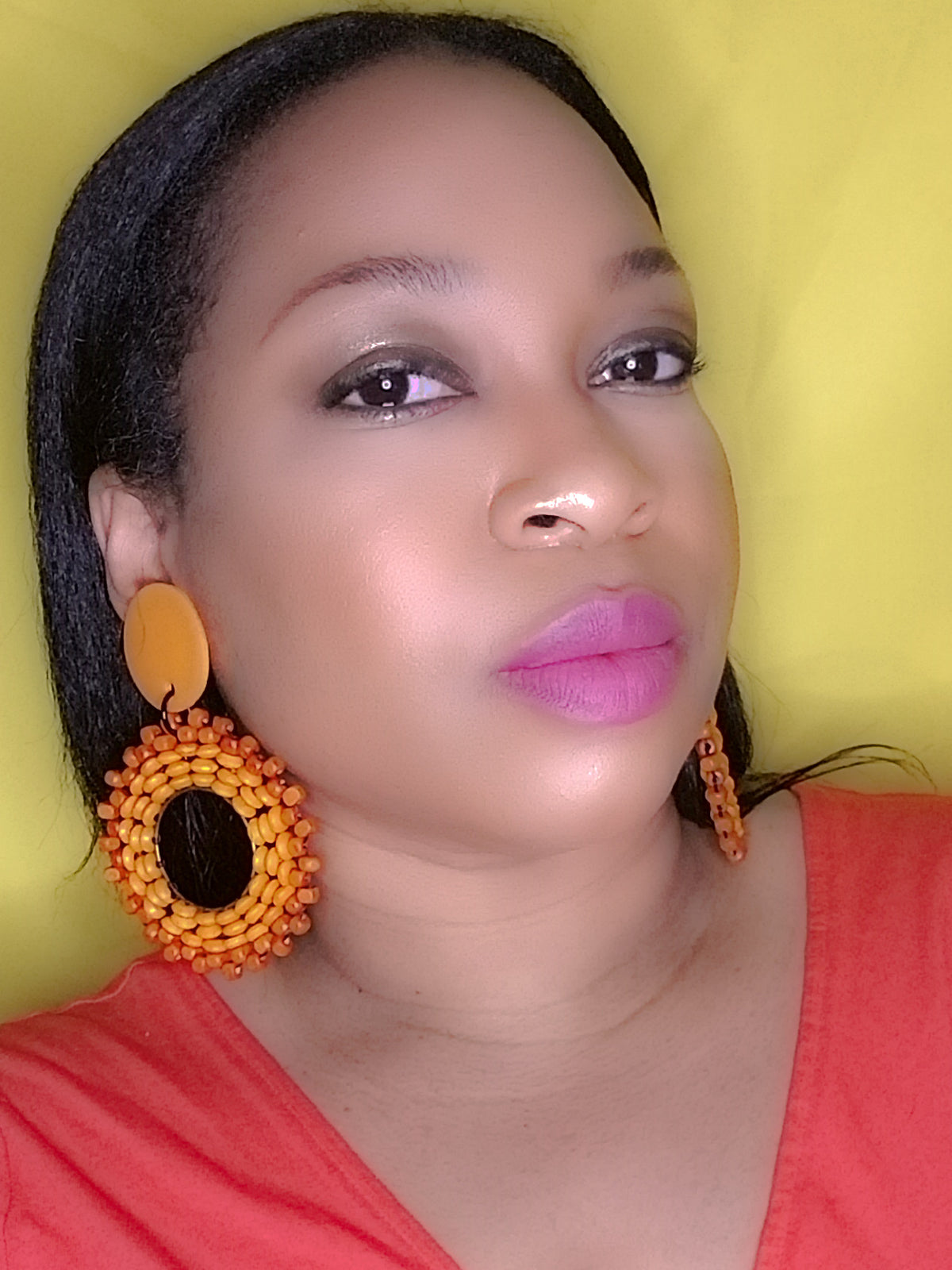 KD-1105 Maximalist Orange Beaded Post Earrings