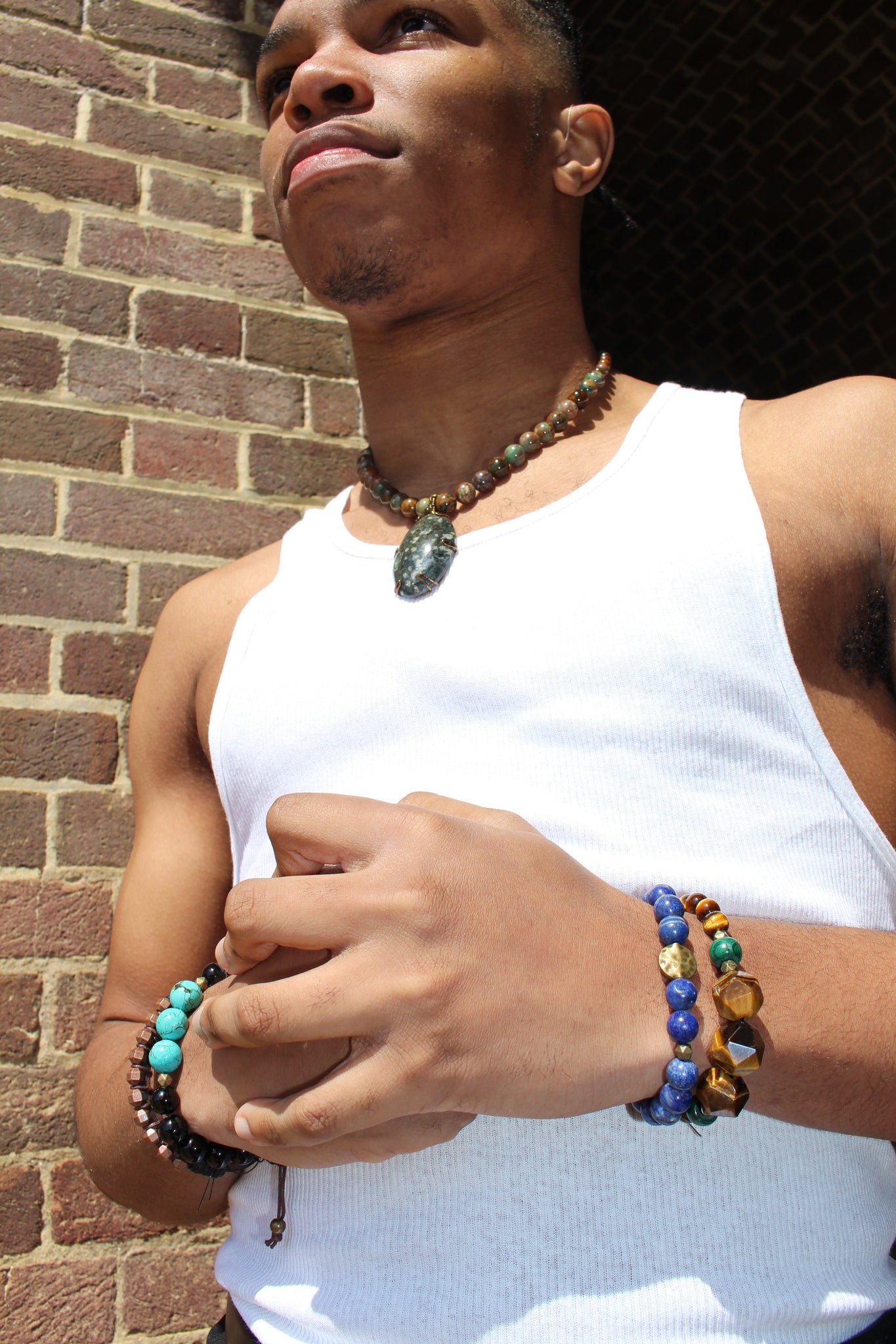 KD-0112 Tiger's Eye and Malachite Stretch Bracelet