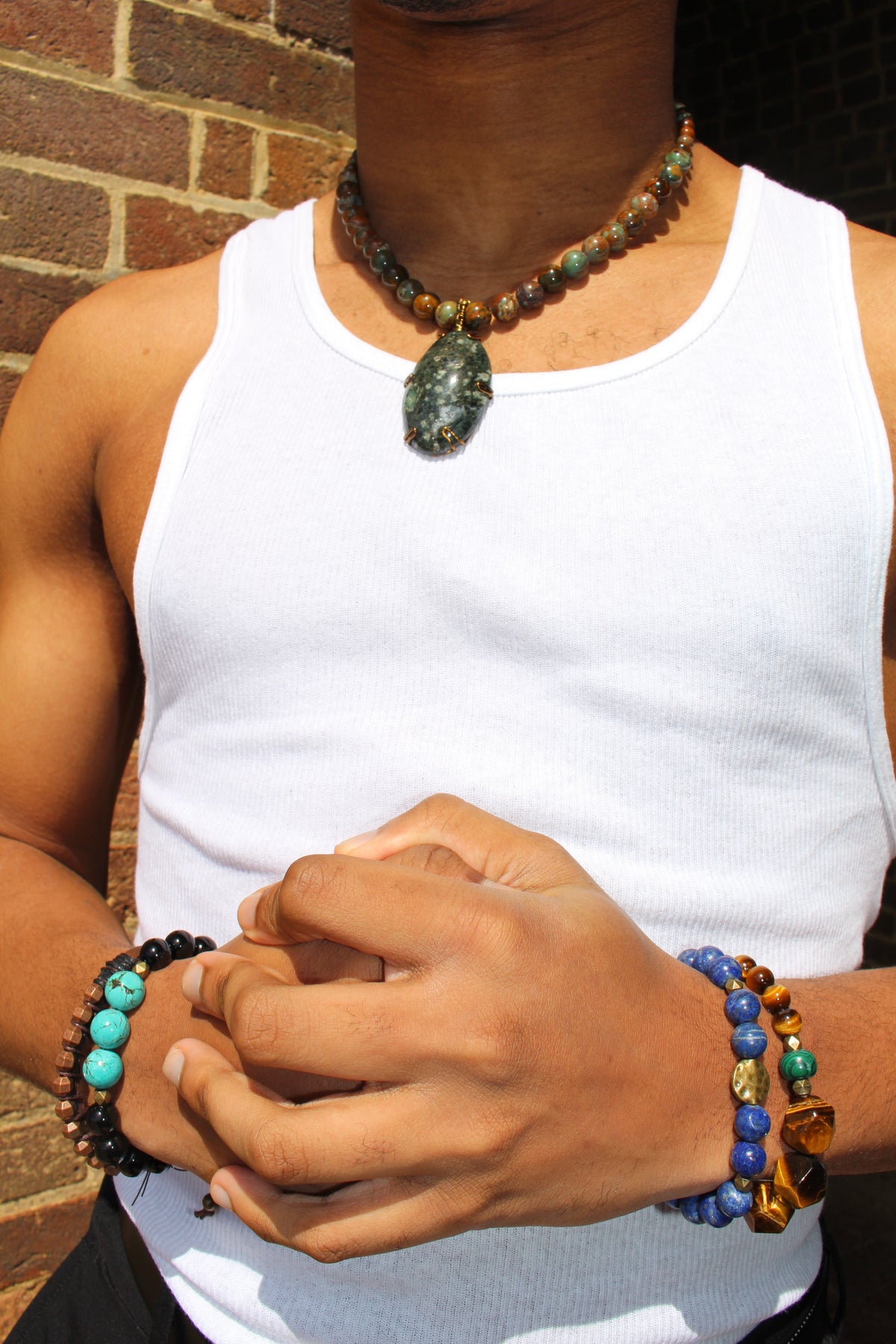 KD-0105 African Green Opal Necklace w/ Serpentine Stone Pendant, 20 Inches
