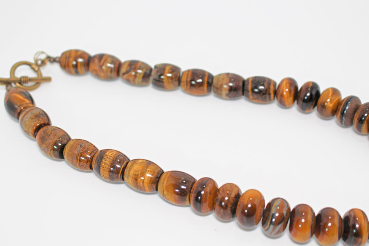 KD-0106 Tiger's Eye Necklace w/ Moss Agate Wire Wrapped Pendant, 20 Inches