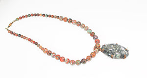 KD-0105 African Green Opal Necklace w/ Serpentine Stone Pendant, 20 Inches