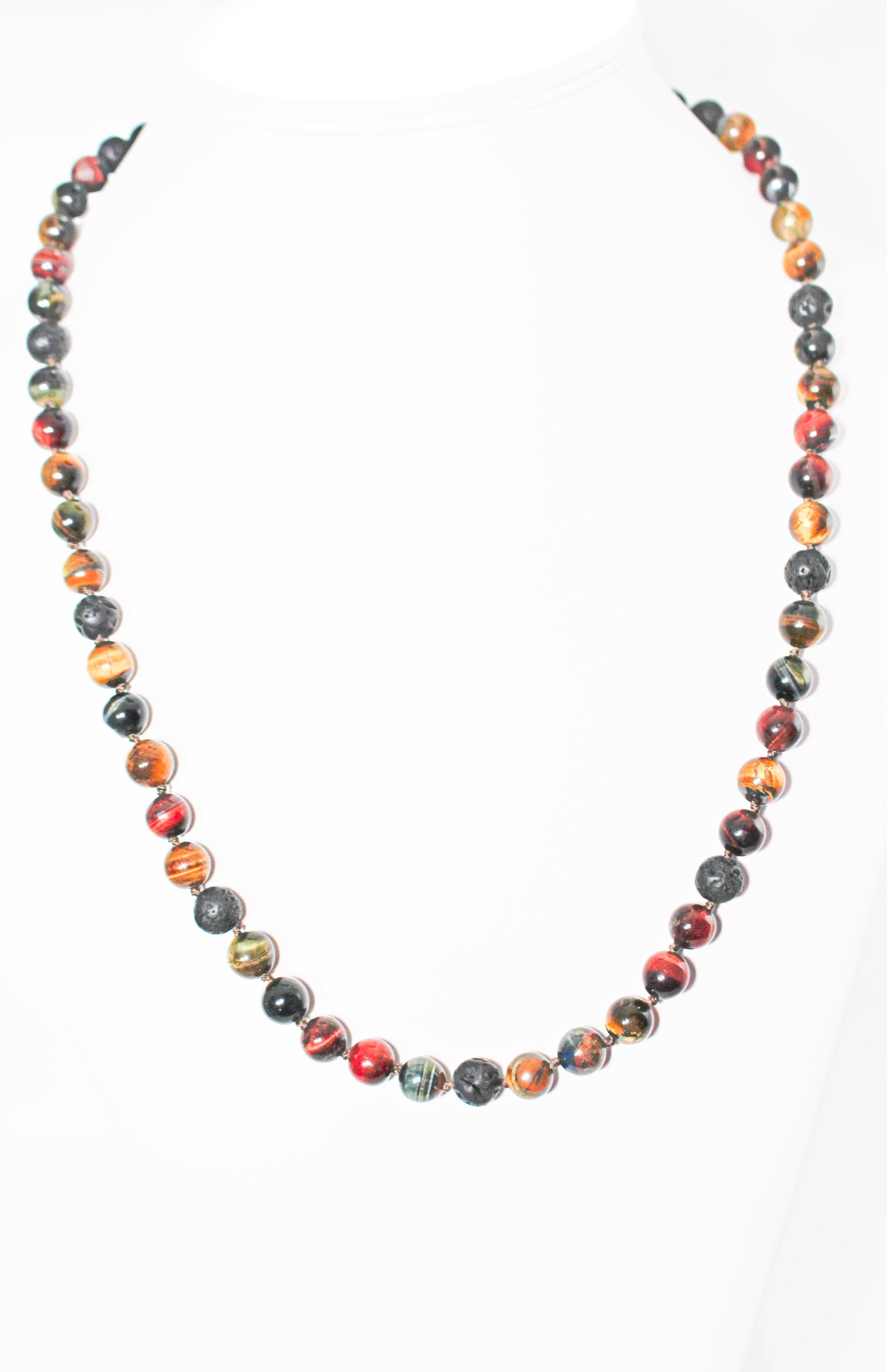 KD-0107 Knotted Tiger's Eye and Lava Necklace