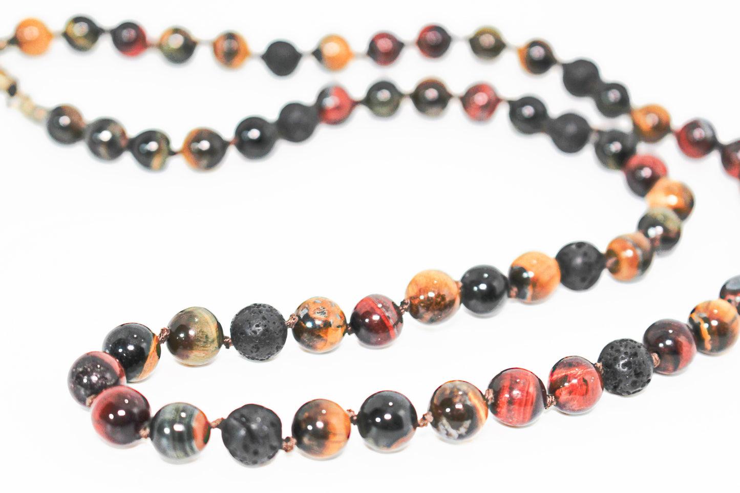 KD-0107 Knotted Tiger's Eye and Lava Necklace