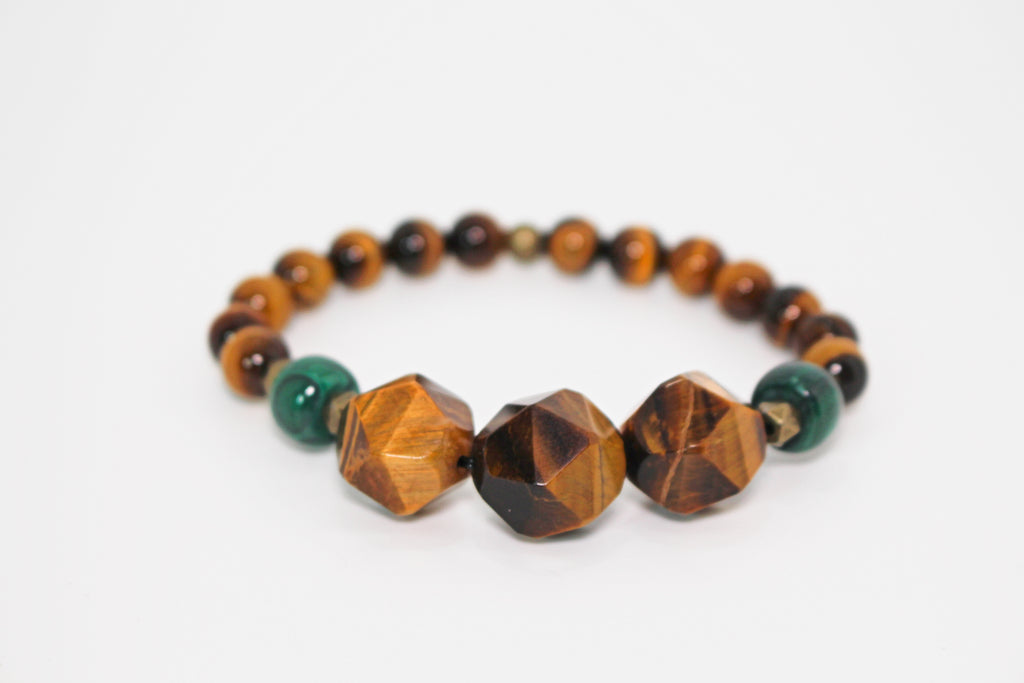 KD-0112 Tiger's Eye and Malachite Stretch Bracelet