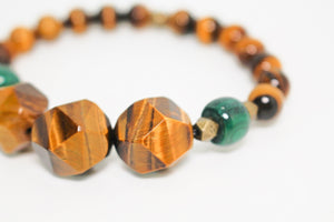 KD-0112 Tiger's Eye and Malachite Stretch Bracelet