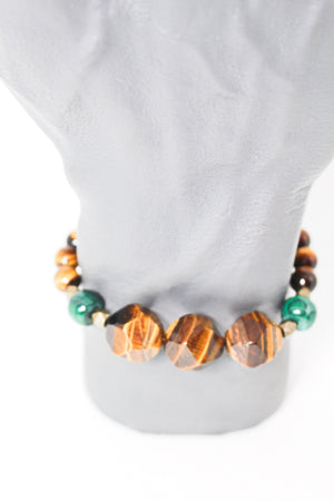 KD-0112 Tiger's Eye and Malachite Stretch Bracelet