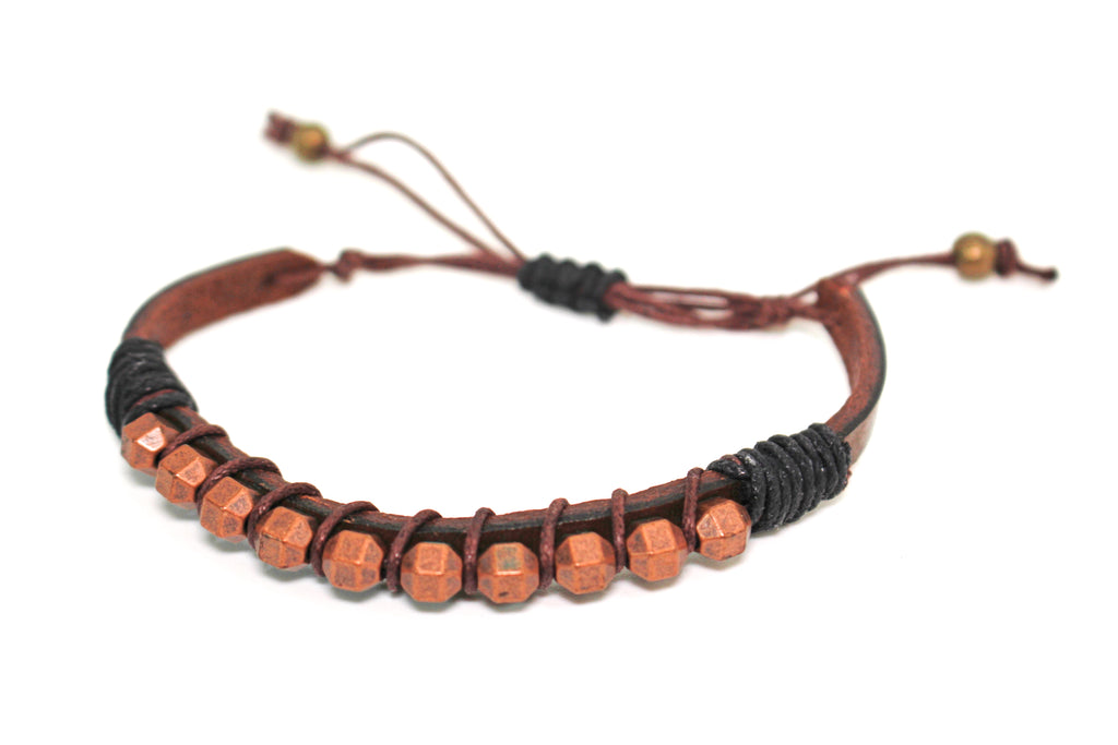 KD-0114 Metal and Leather Adjustable Bracelet