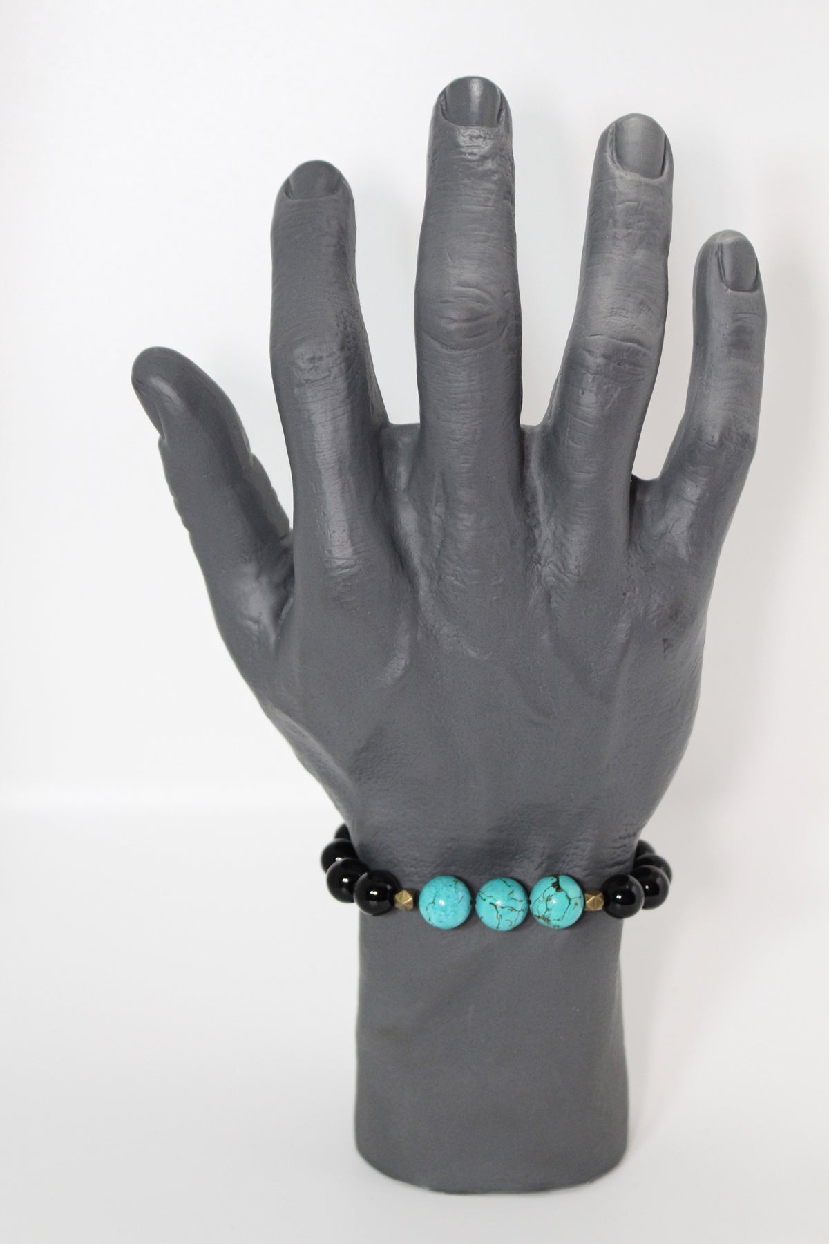 KD-0113 Turquoise and Onyx Semi-Precious Stone Stretch Bracelet