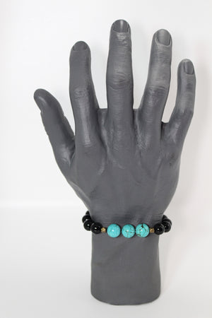 KD-0113 Turquoise and Onyx Semi-Precious Stone Stretch Bracelet