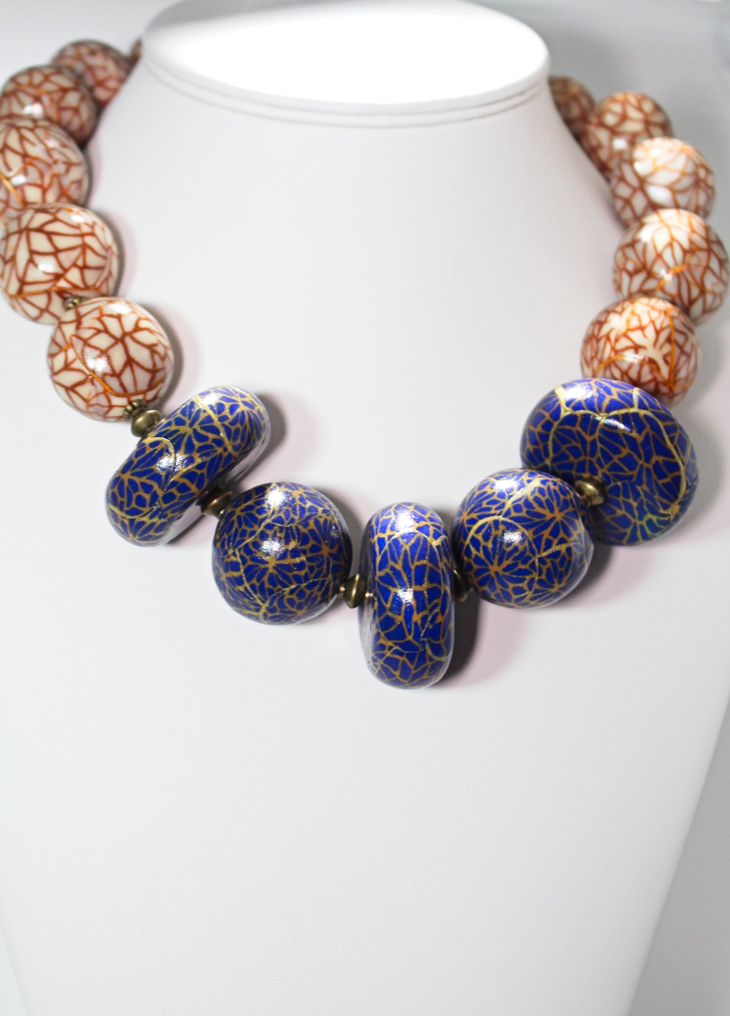 KD-0108 Chunky Artisan Statement Choker Necklace #1 (Limited Series) Blue/Gold
