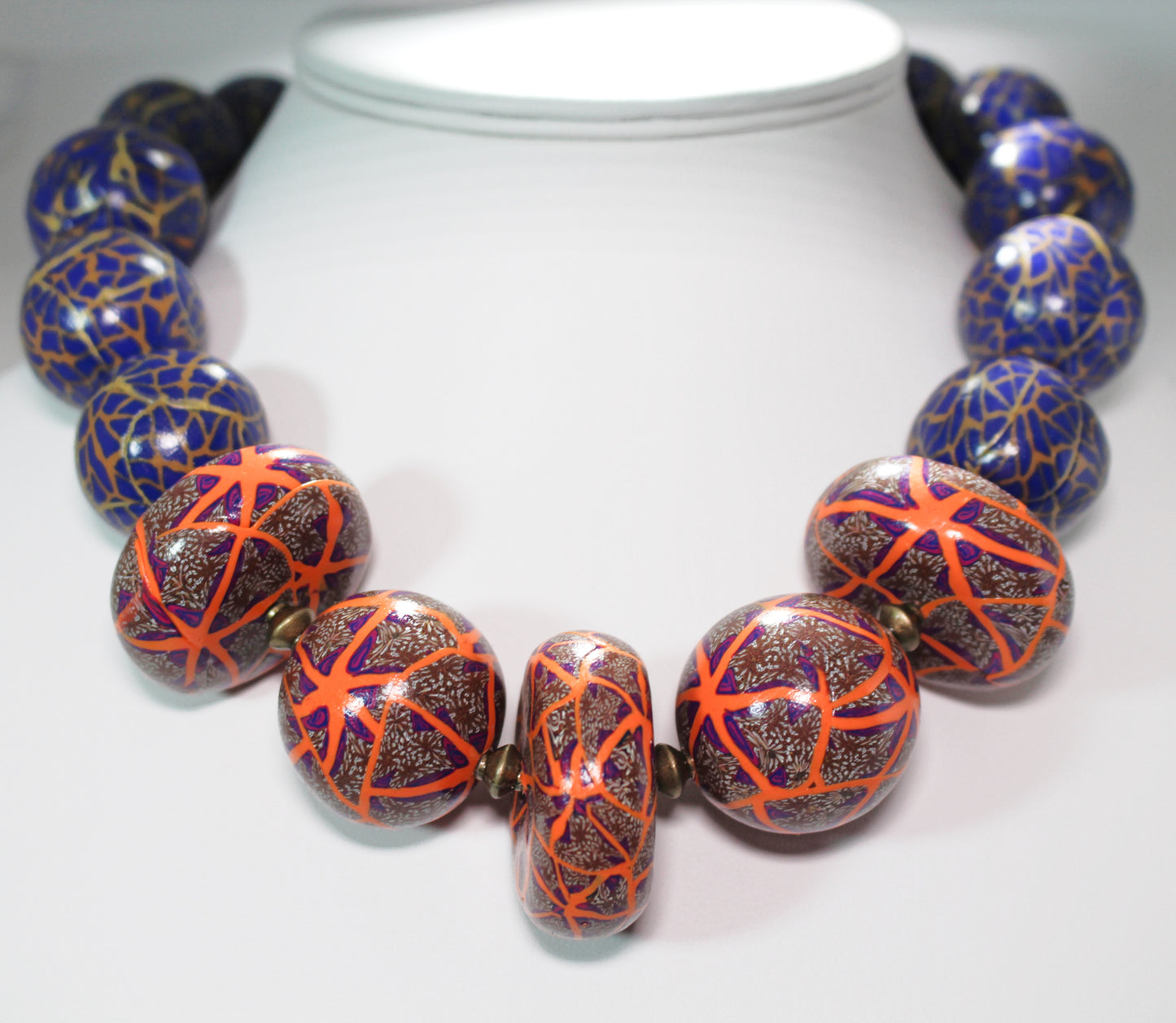 KD-0110 Chunky Artisan Statement Choker Necklace #3 (Limited Series) Orange Multi/Blue