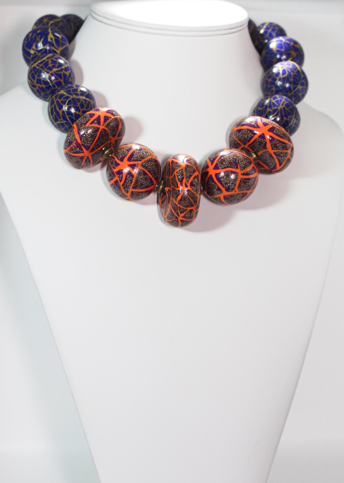 KD-0110 Chunky Artisan Statement Choker Necklace #3 (Limited Series) Orange Multi/Blue