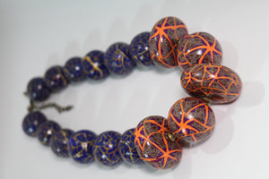 KD-0110 Chunky Artisan Statement Choker Necklace #3 (Limited Series) Orange Multi/Blue
