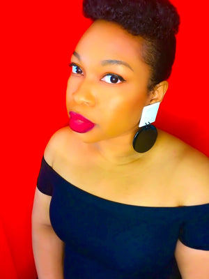 KD-0098a "Dalia" White and Black Modern Drop Post Earrings