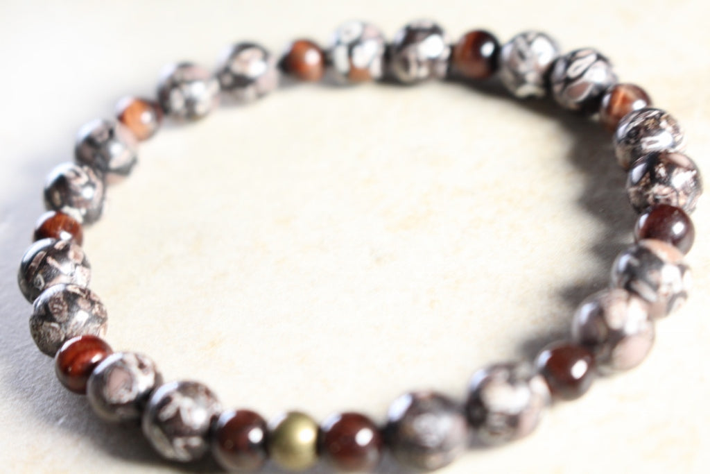 KD-0054 Red Tiger's Eye and Howlite Stone Bracelet