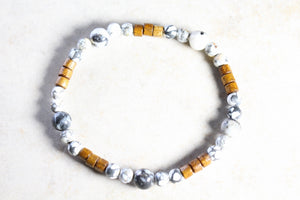 KD-0063 Zebra Stone, Howlite and Wood Bracelet