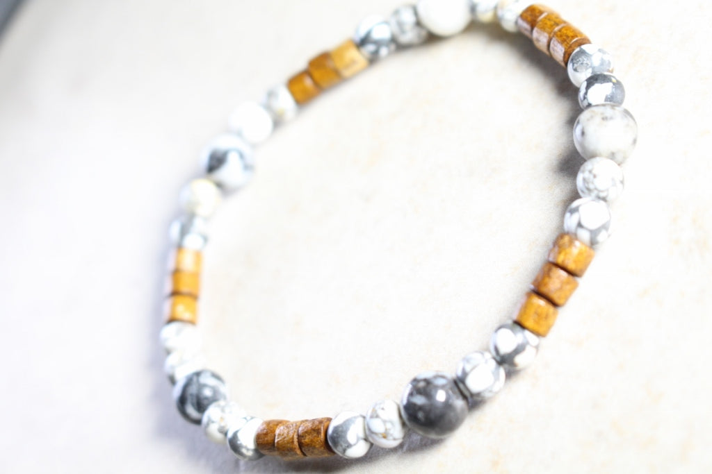 KD-0063 Zebra Stone, Howlite and Wood Bracelet