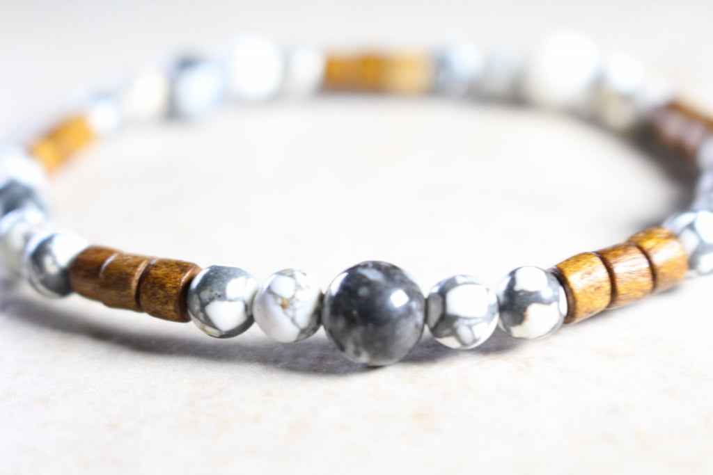 KD-0063 Zebra Stone, Howlite and Wood Bracelet