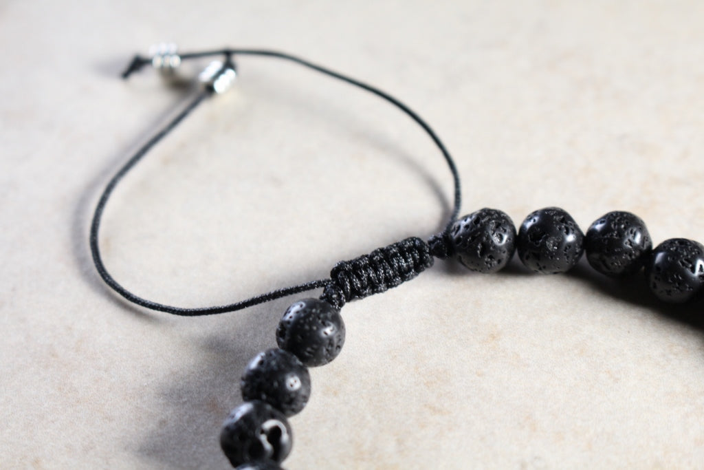 KD-0068 Adjustable Lava and Wooden Bead Bracelet