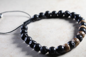 KD-0068 Adjustable Lava and Wooden Bead Bracelet