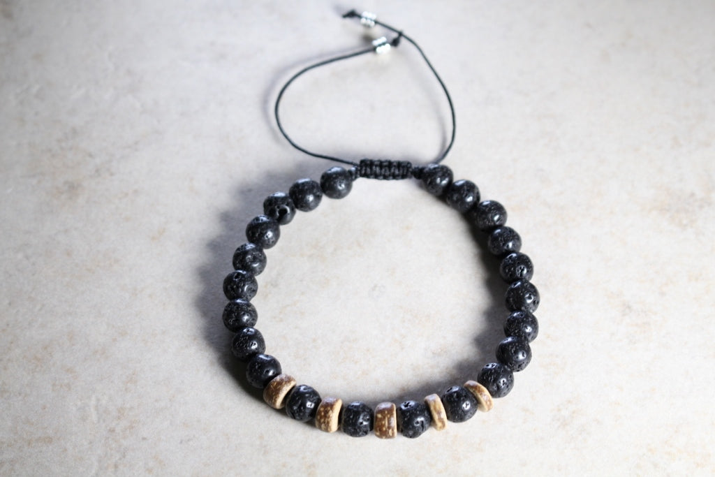 KD-0068 Adjustable Lava and Wooden Bead Bracelet