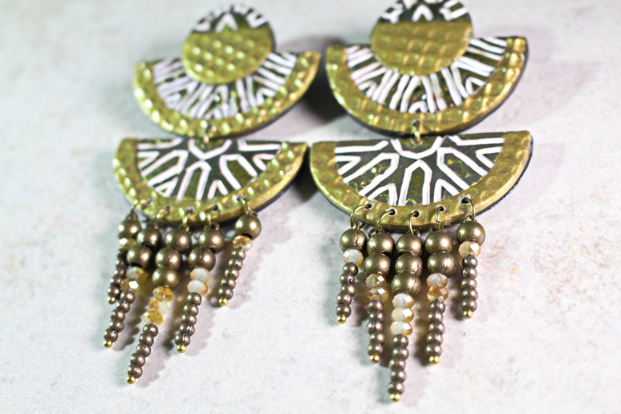 KD-0071 Tiered Carved Crystal Beaded Studs