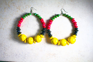 KD-0076 Wood Beaded Hoop Earrings