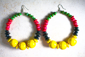 KD-0076 Wood Beaded Hoop Earrings