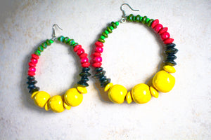 KD-0076 Wood Beaded Hoop Earrings