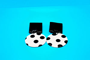 KD-0098b "Dalia" Black and White Polka Dot Modern Drop Post Earrings