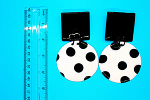 KD-0098b "Dalia" Black and White Polka Dot Modern Drop Post Earrings