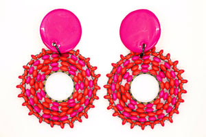 KD-1104 Maximalist Pink & Red Beaded Clip-On Posts