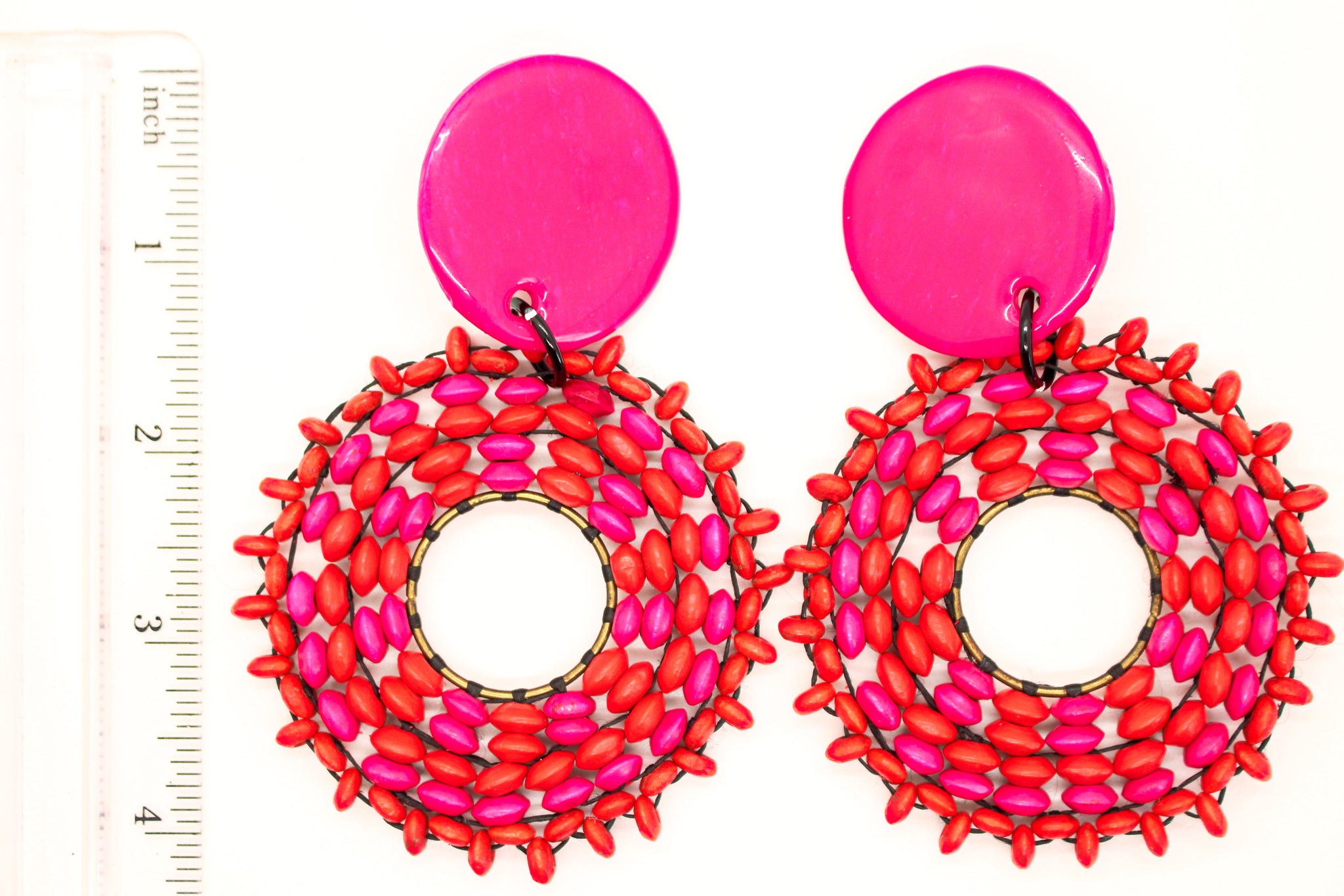 KD-1104 Maximalist Pink & Red Beaded Posts