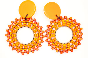 KD-1105 Maximalist Orange Beaded Post Earrings