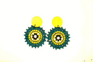 KD-1107 Maximalist Yellow/Blue Green Beaded Posts