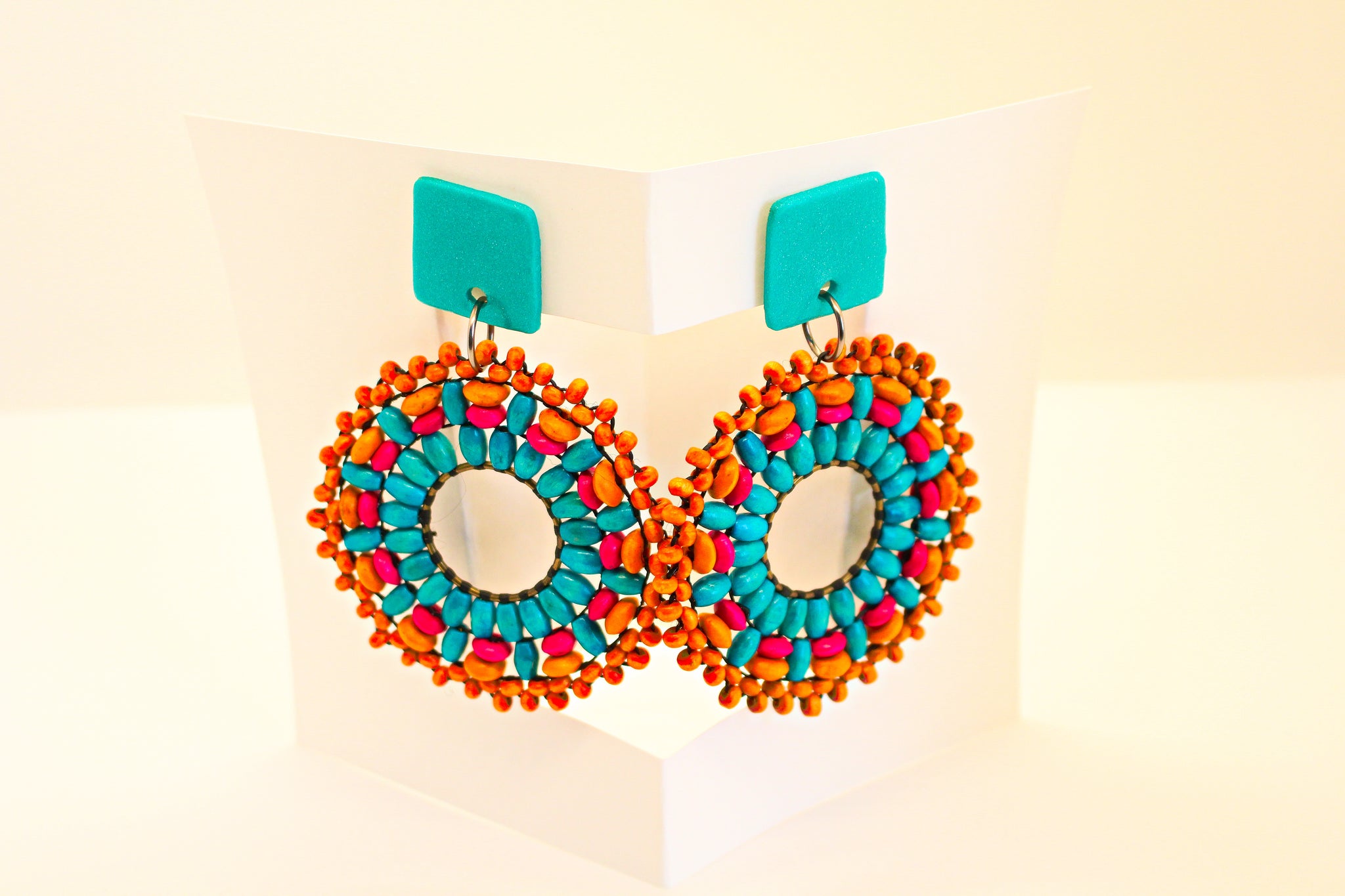 KD-1109 Maximalist Blue/Orange/Pink Beaded Post Drops