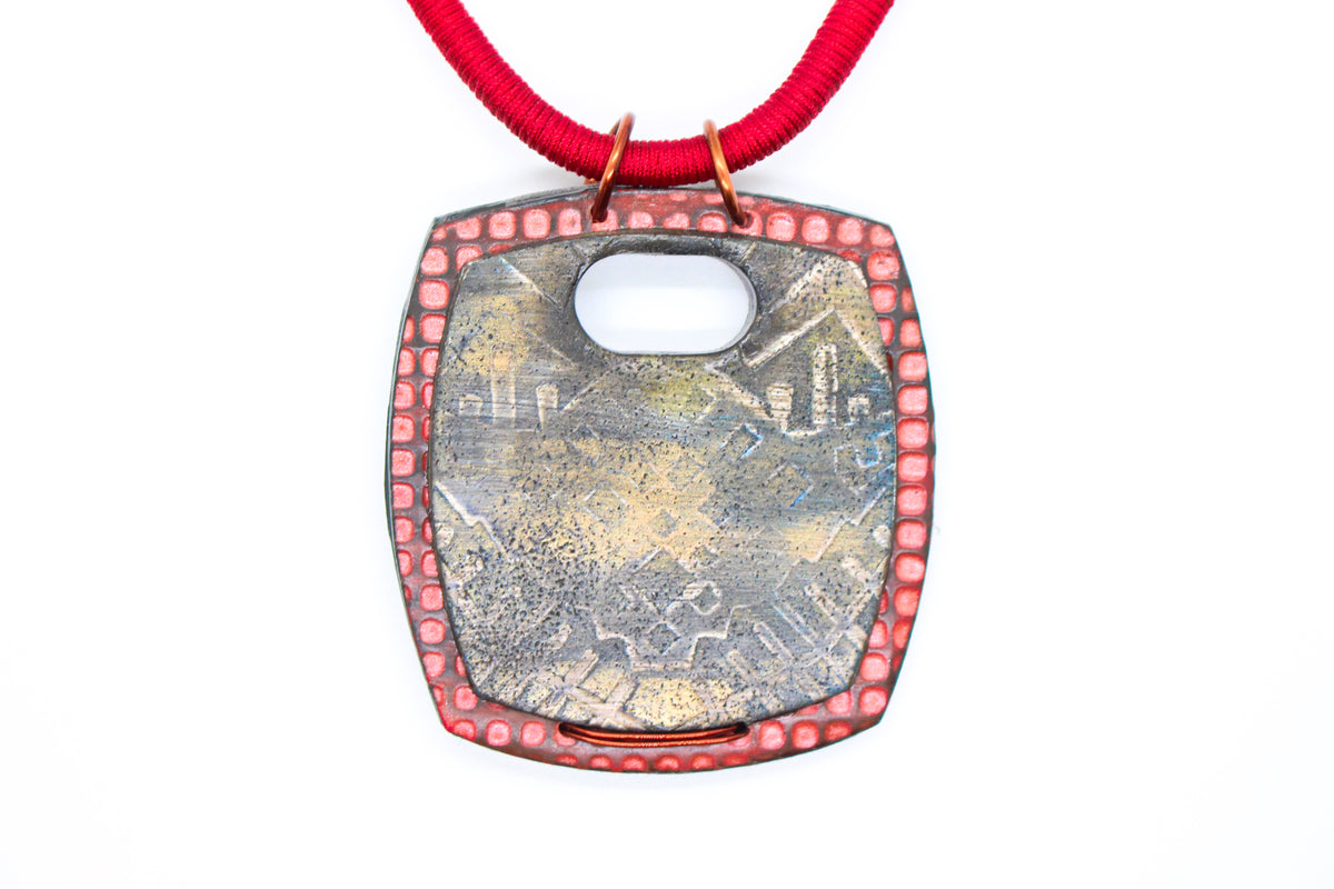 KD-1134 Artisan Rich Red Focal Silk Wrapped Leather Necklace