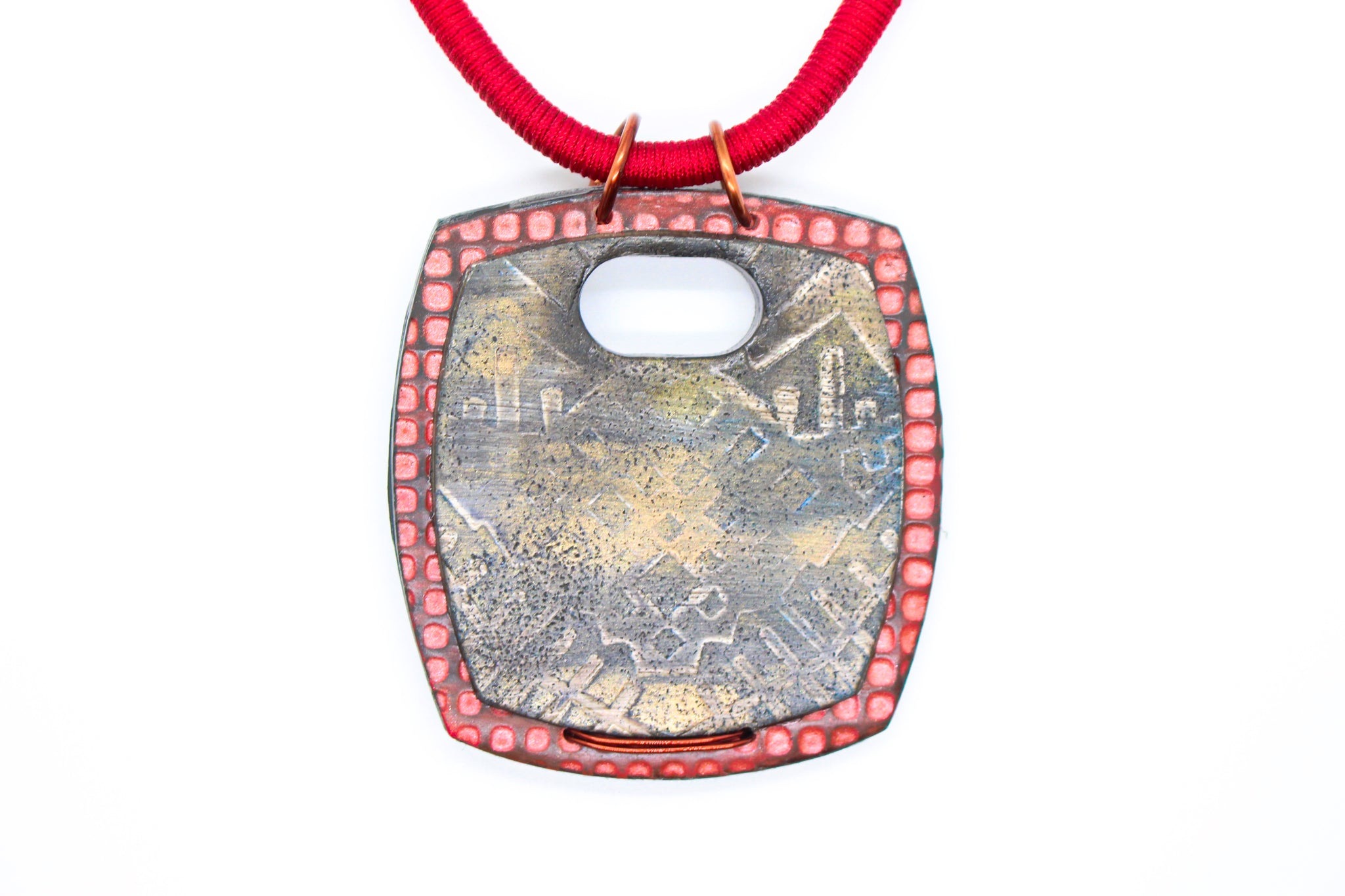 KD-1134 Artisan Rich Red Focal Silk Wrapped Leather Necklace
