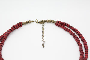 KD-1133 Double Strand Beaded Rich Red Artisan Focal Necklace