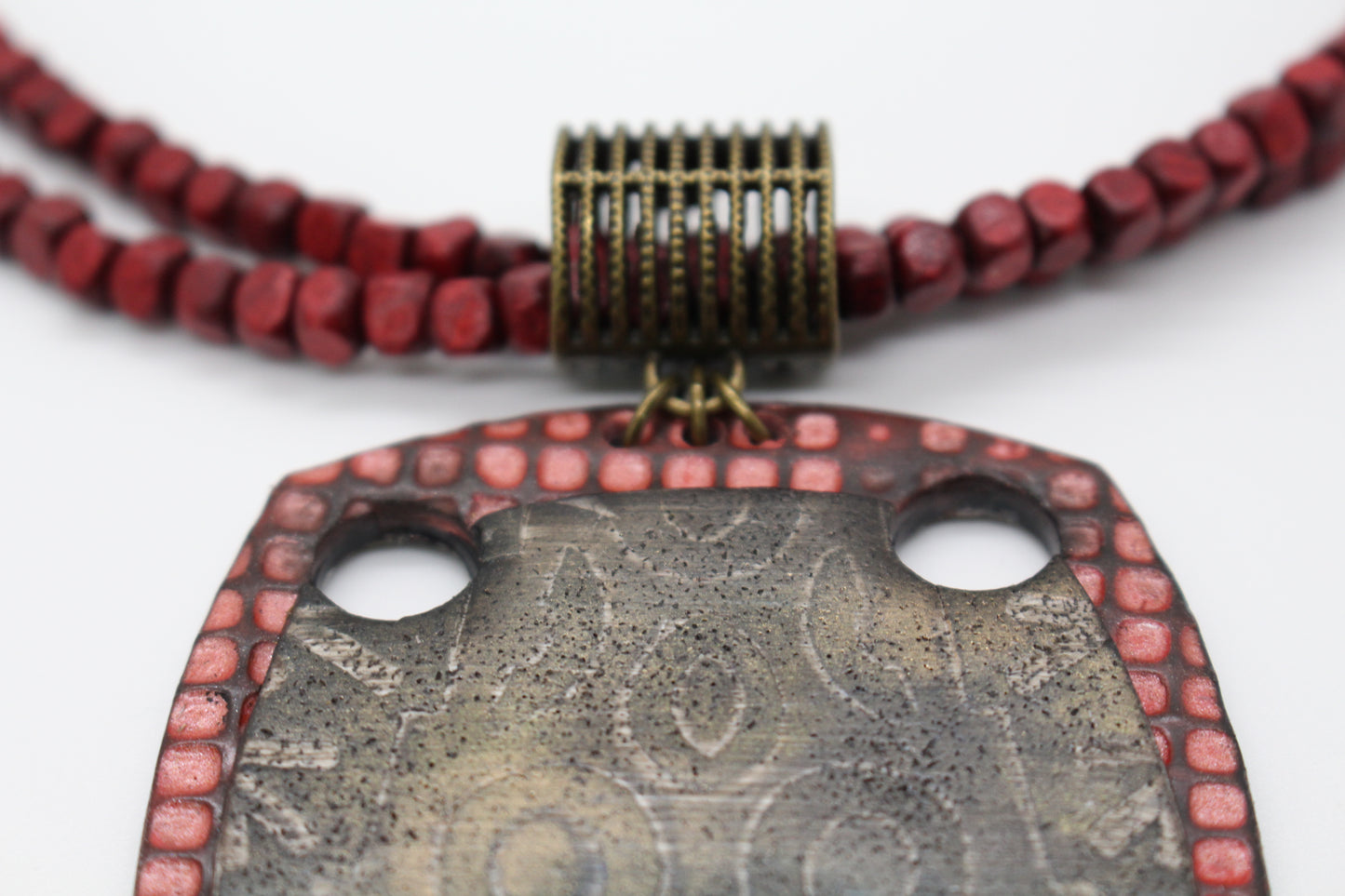 KD-1133 Double Strand Beaded Rich Red Artisan Focal Necklace