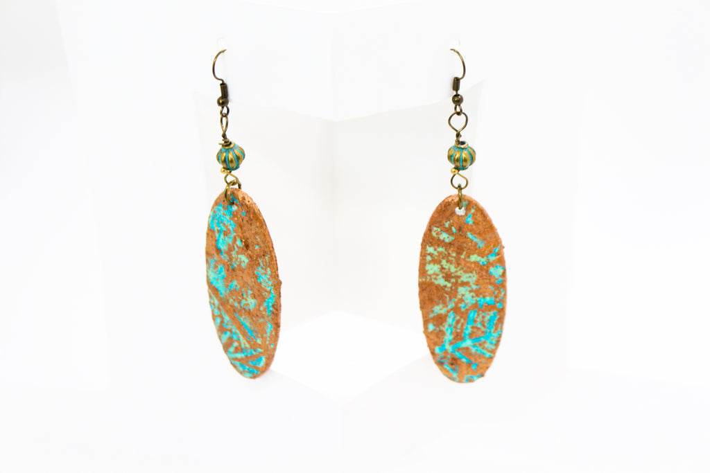 KD-1126 Oval Artisan Patina Textured Boho Drops