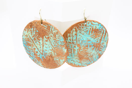 KD-1115 Artisan Boho Patina Round Textured Tribal Drop