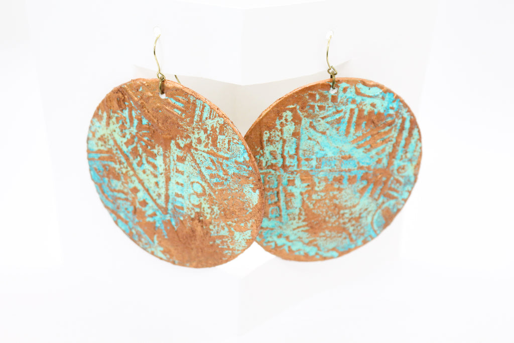 KD-1115 Artisan Boho Patina Round Textured Tribal Drop