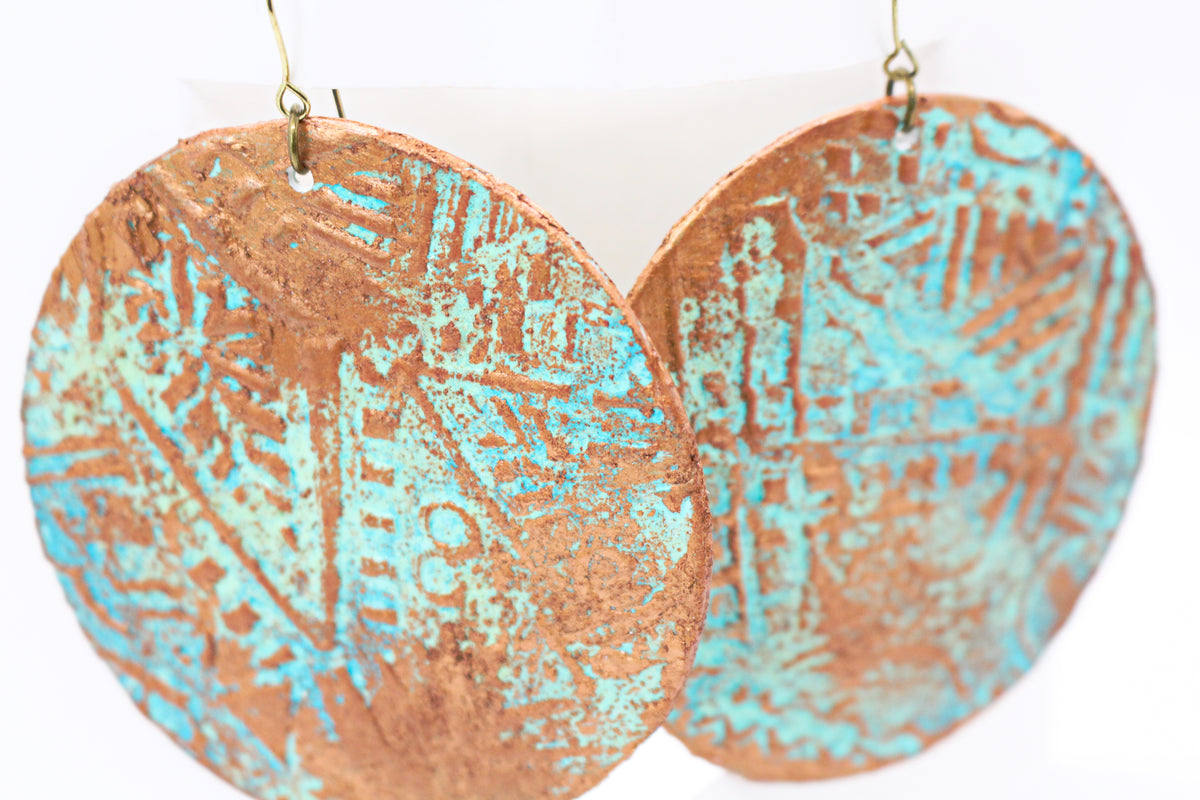 KD-1115 Artisan Boho Patina Round Textured Tribal Drop