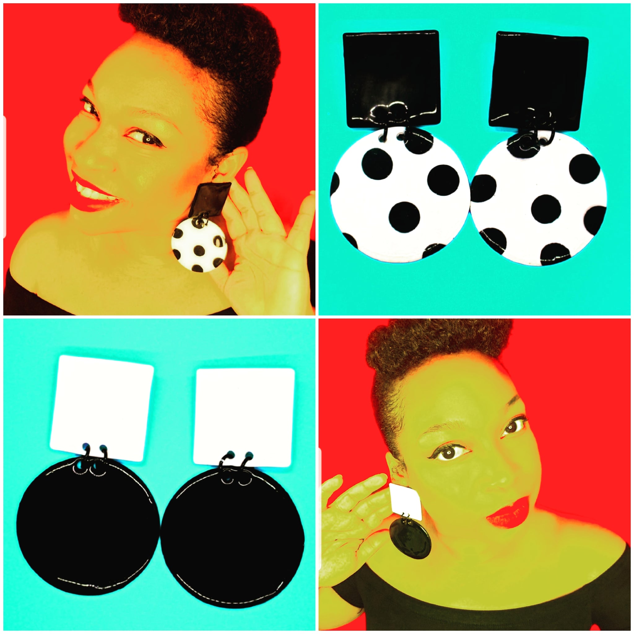 KD-0098a "Dalia" White and Black Modern Drop Post Earrings