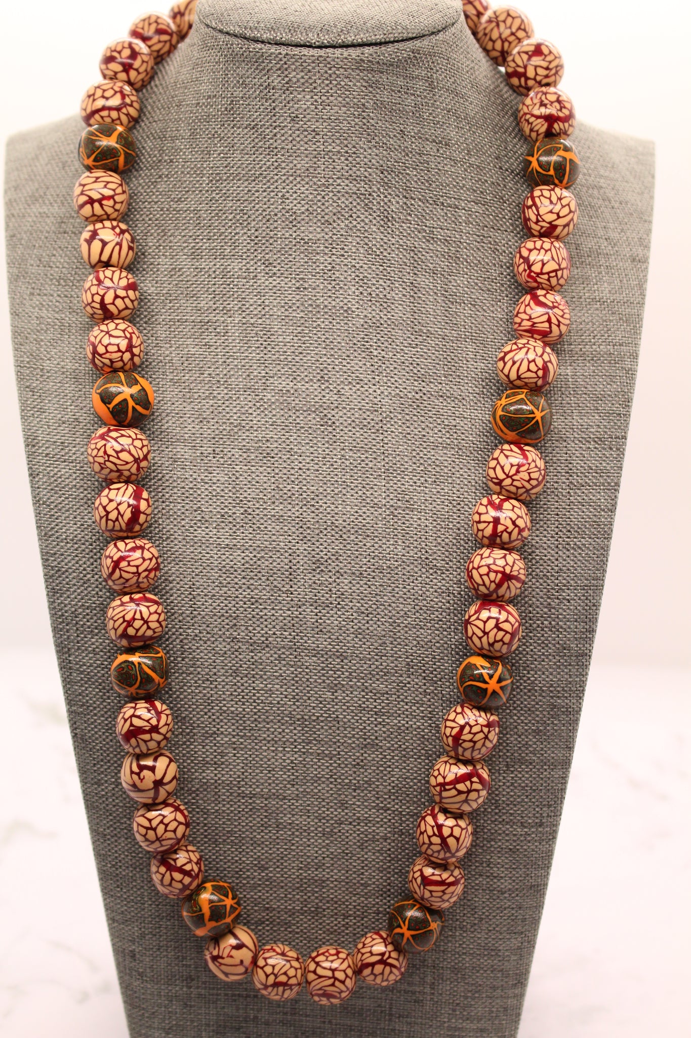 KD-SS003 The "Marooned" Maroon Color Mix, Hand-Rolled, 22 Inch Gender Neutral Necklace